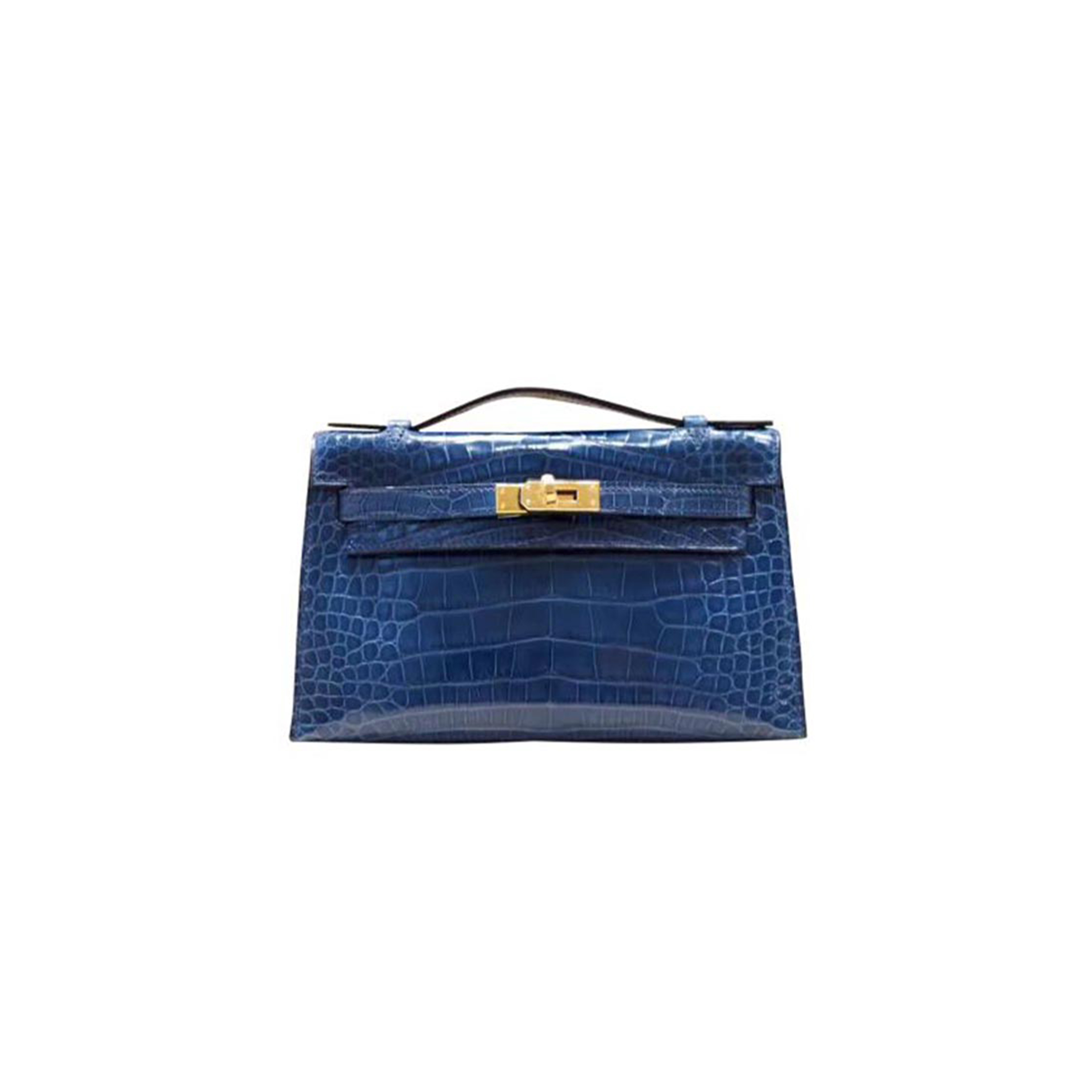 HERMÈS MASTER MINI KELLY POCHETTE BAG  BLUE ROY SHINY ALLIGATOR (22*14*7cm)